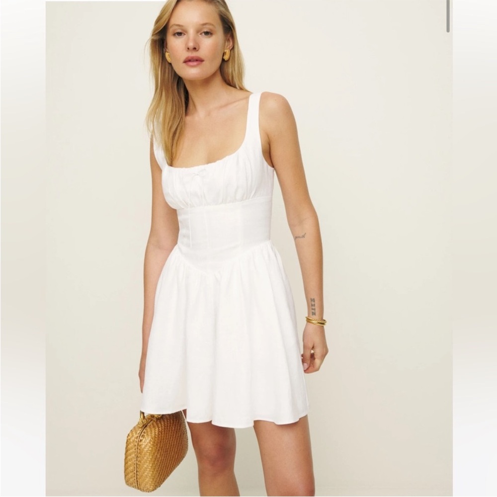 New Reformation Daria Corset Linen Mini Dress